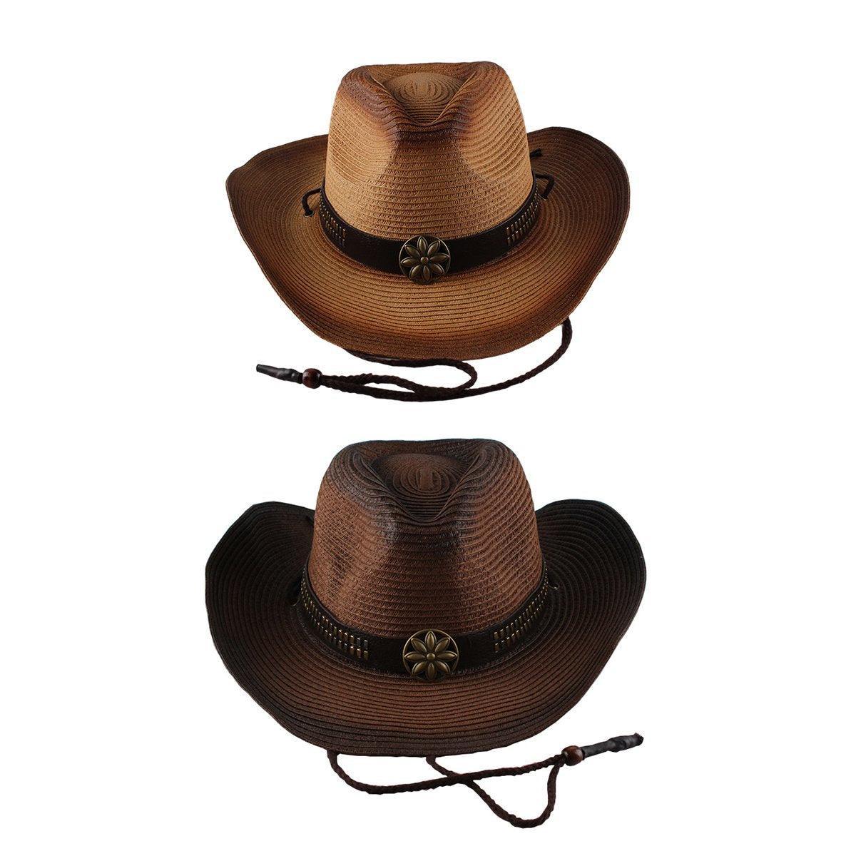 Outdoor Western Cowboy Hat Unisex Straw Hat Visor Hats Big Wide Brim Hat Summer - Khaki