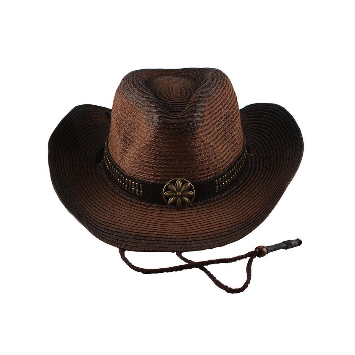 Outdoor Western Cowboy Hat Unisex Straw Hat Visor Hats Big Wide Brim Hat Summer - Khaki