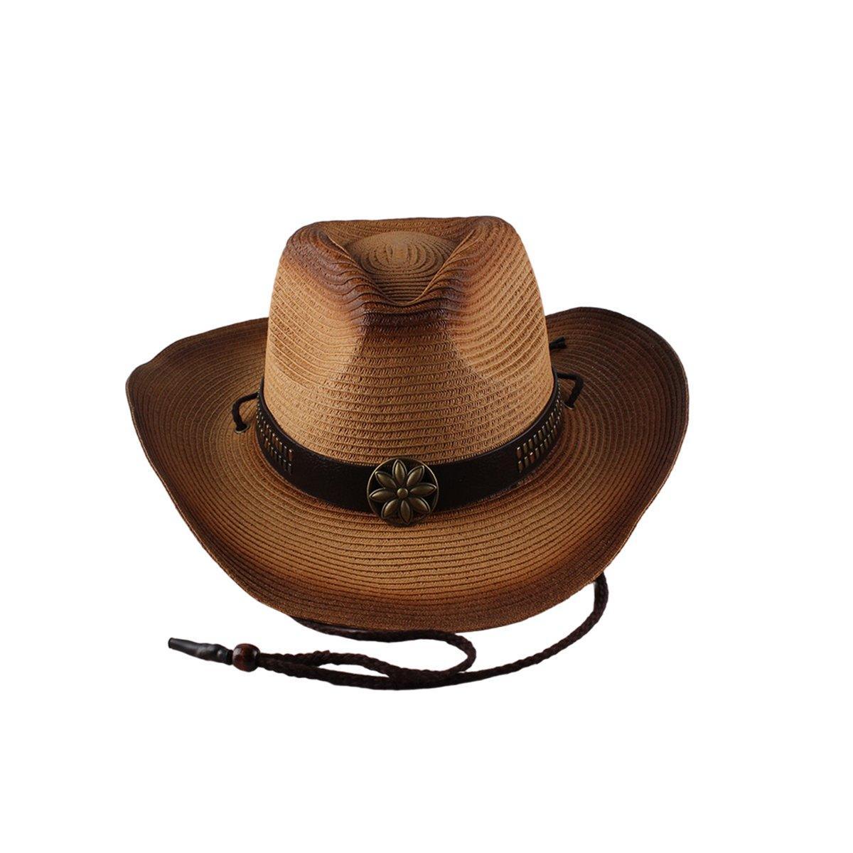 Outdoor Western Cowboy Hat Unisex Straw Hat Visor Hats Big Wide Brim Hat Summer - Khaki