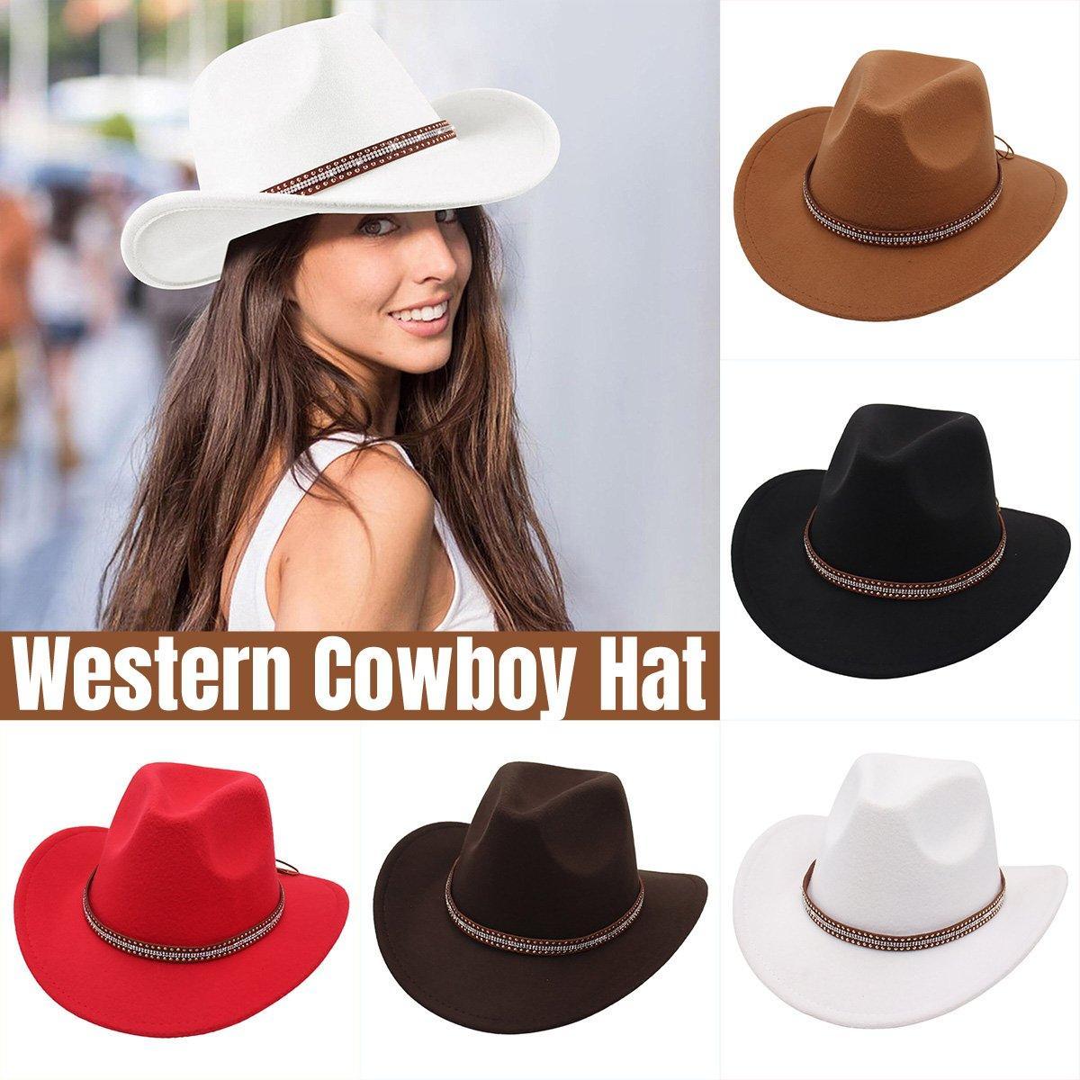 Western Cowboy Hat American Wool Felt Jazz Hat for Men Women Upside Down Top Hat - White