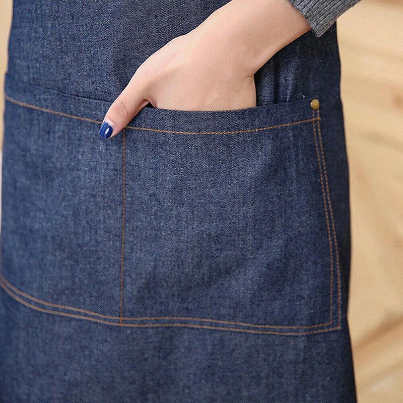 Adjustable Denim Apron Pocket Hanging Neck Cooking Kitchen Baking Bar Cafe Chefs