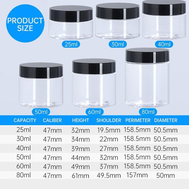 10pcs Wide Mouth Plastic Jars Black Lid Transparent Skin Care Cream Containers - 60ml