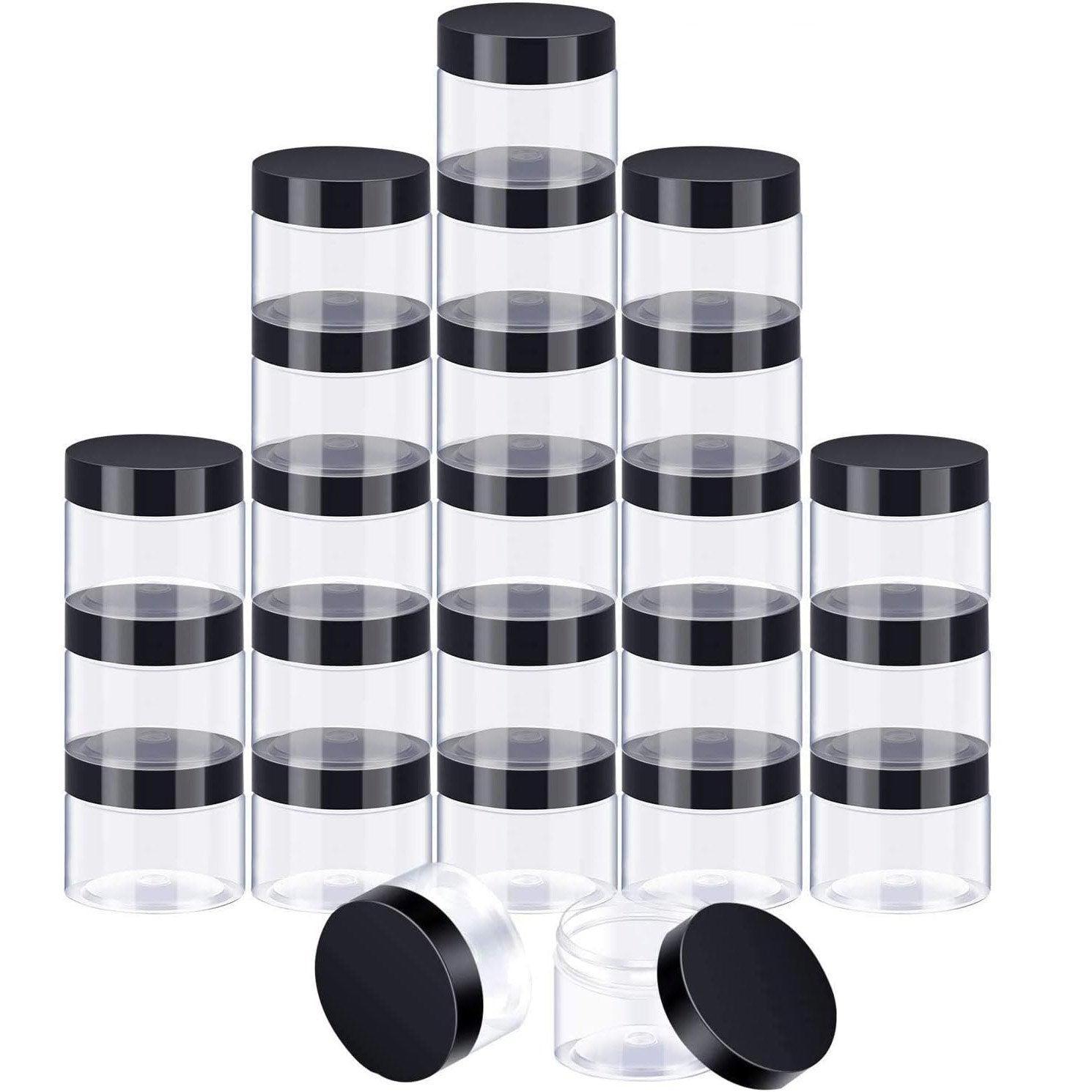 10pcs Wide Mouth Plastic Jars Black Lid Transparent Skin Care Cream Containers - 50ml