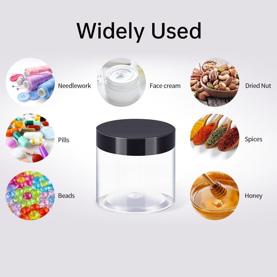 10pcs Wide Mouth Plastic Jars Black Lid Transparent Skin Care Cream Containers - 50ml