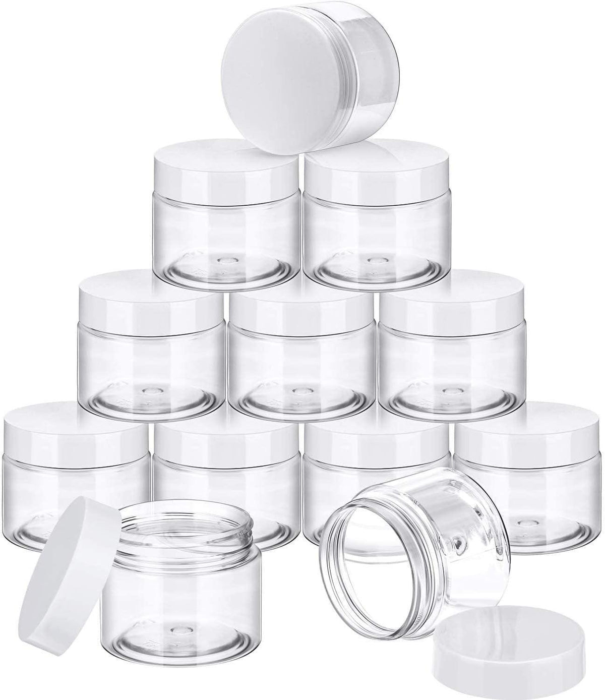 10pcs Transparent Wide Mouth Cream Dispenser White Lid Bottle Plastic Jar - 40ml