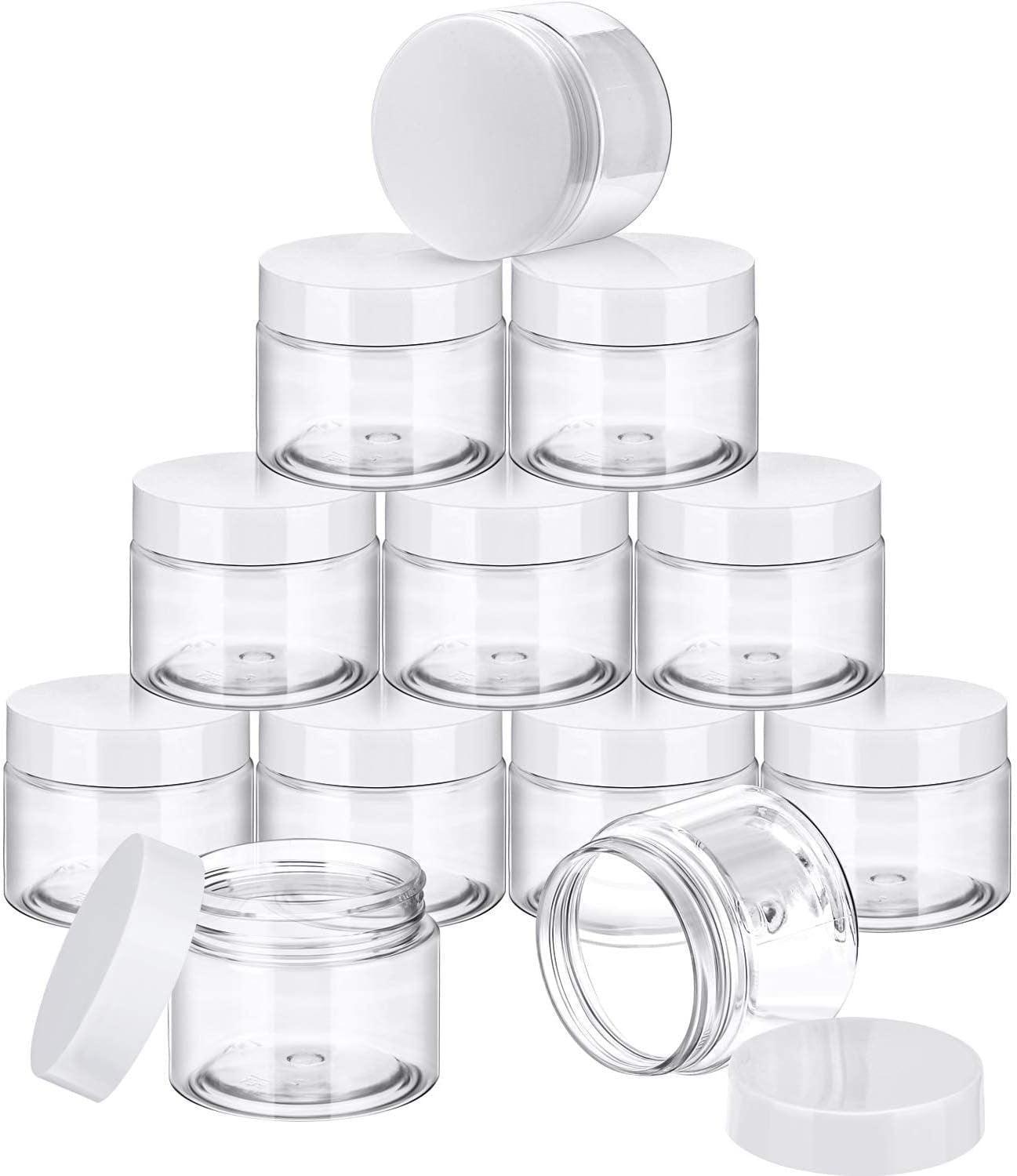 10pcs Transparent Wide Mouth Cream Dispenser White Lid Bottle Plastic Jar - 30ml