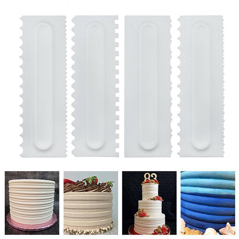 4Pcs Cake Decorating Icing Smoother Edge Frosting Scraper Comb Pastry Spatulasau