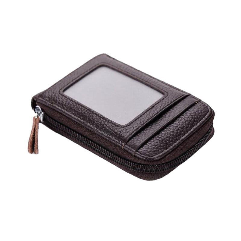 Rfid Blocking Leather Wallet Anti-Theft Credit Card Holder Men Women Coin Purse - Coffee
