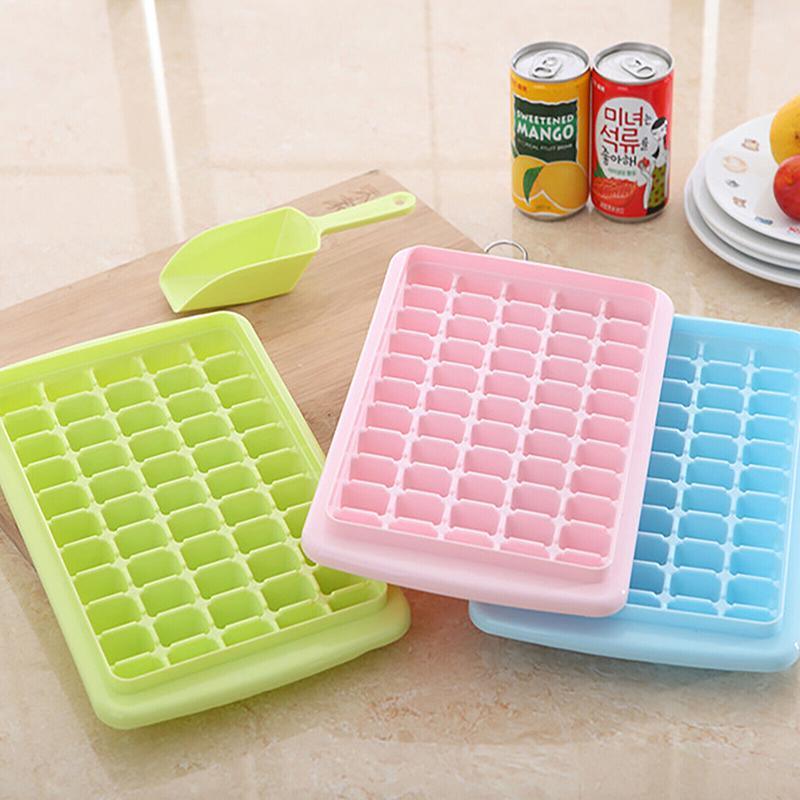 55 Grids Ice Cube Tray Mould With Lid And Storage Box Scoop Set Maker Ice Cube - Pink
