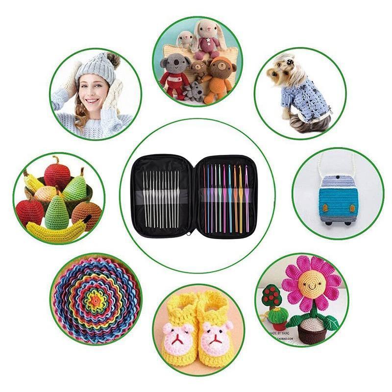 22PCS Crochet Hook Set Aluminium Knitting Needles with Case for DIY Yarn Craft