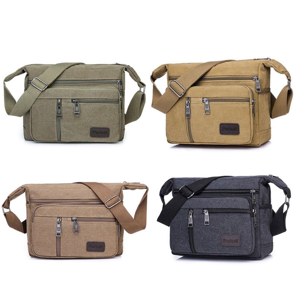 Multi Layer Canvas Crossbody Bag Casual Shoulder Bag for Travel Messenger Bag - Khaki