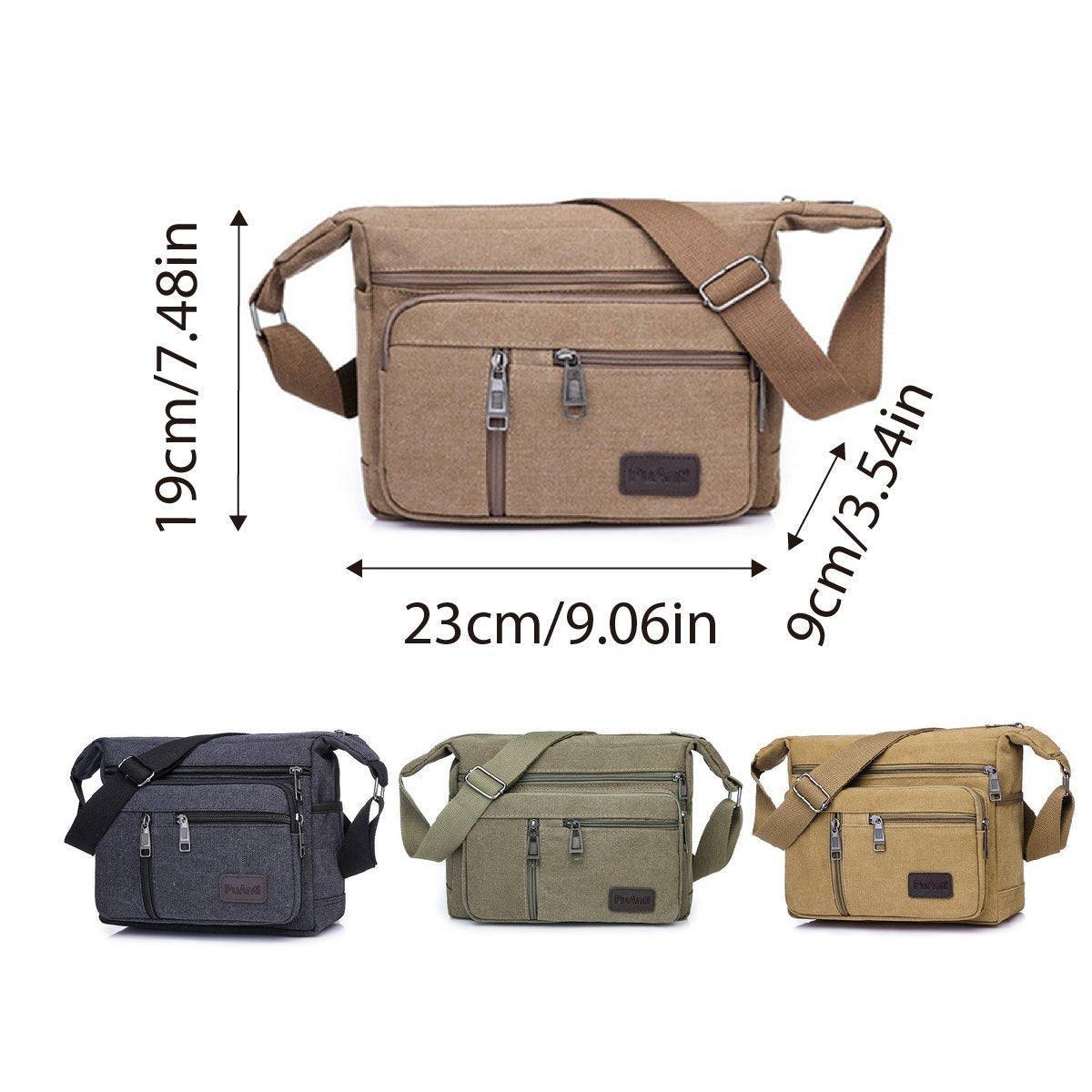 Multi Layer Canvas Crossbody Bag Casual Shoulder Bag for Travel Messenger Bag - Khaki