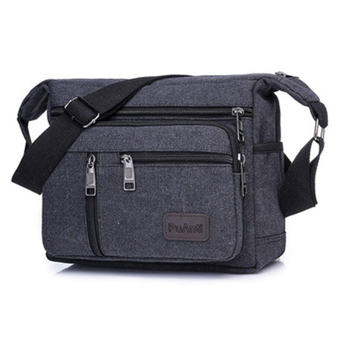Multi Layer Canvas Crossbody Bag Casual Shoulder Bag for Travel Messenger Bag - Khaki