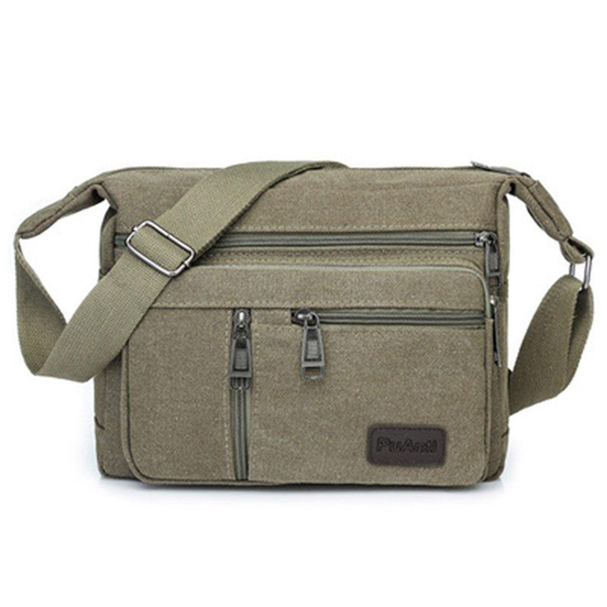Multi Layer Canvas Crossbody Bag Casual Shoulder Bag for Travel Messenger Bag - Khaki