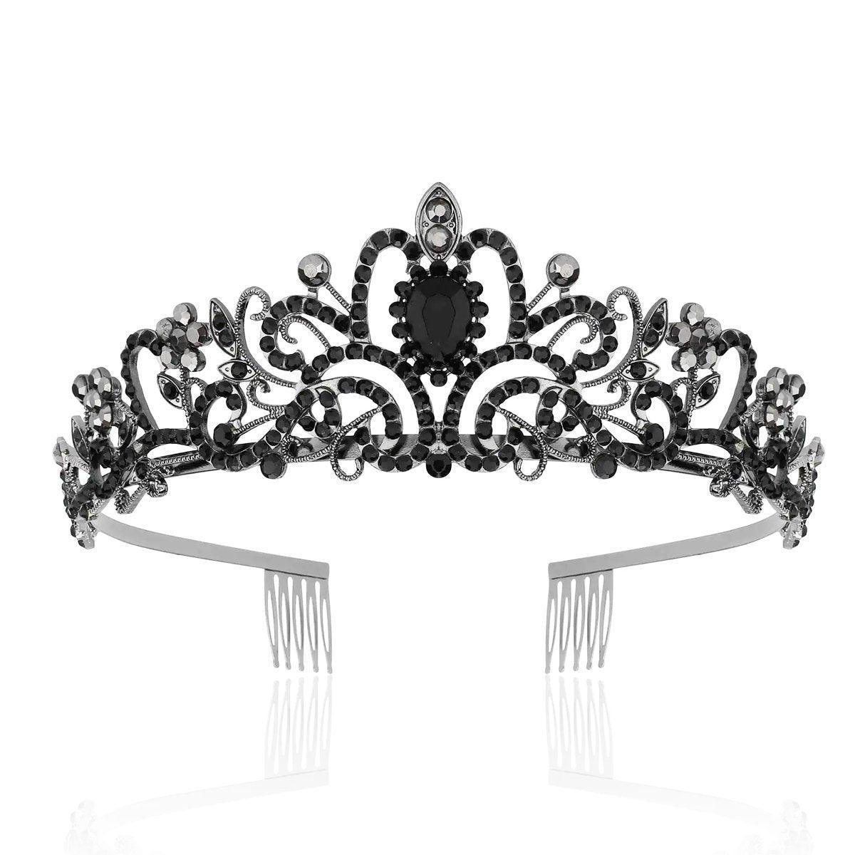 Princess Rhinestone Queen Hair Tiara Headband Hair Accessories Crystal Crown - Gold-White