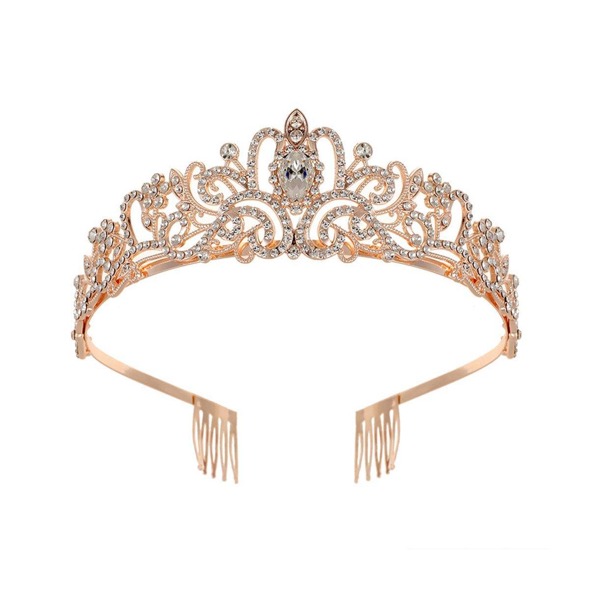 Princess Rhinestone Queen Hair Tiara Headband Hair Accessories Crystal Crown - Silver-Blue