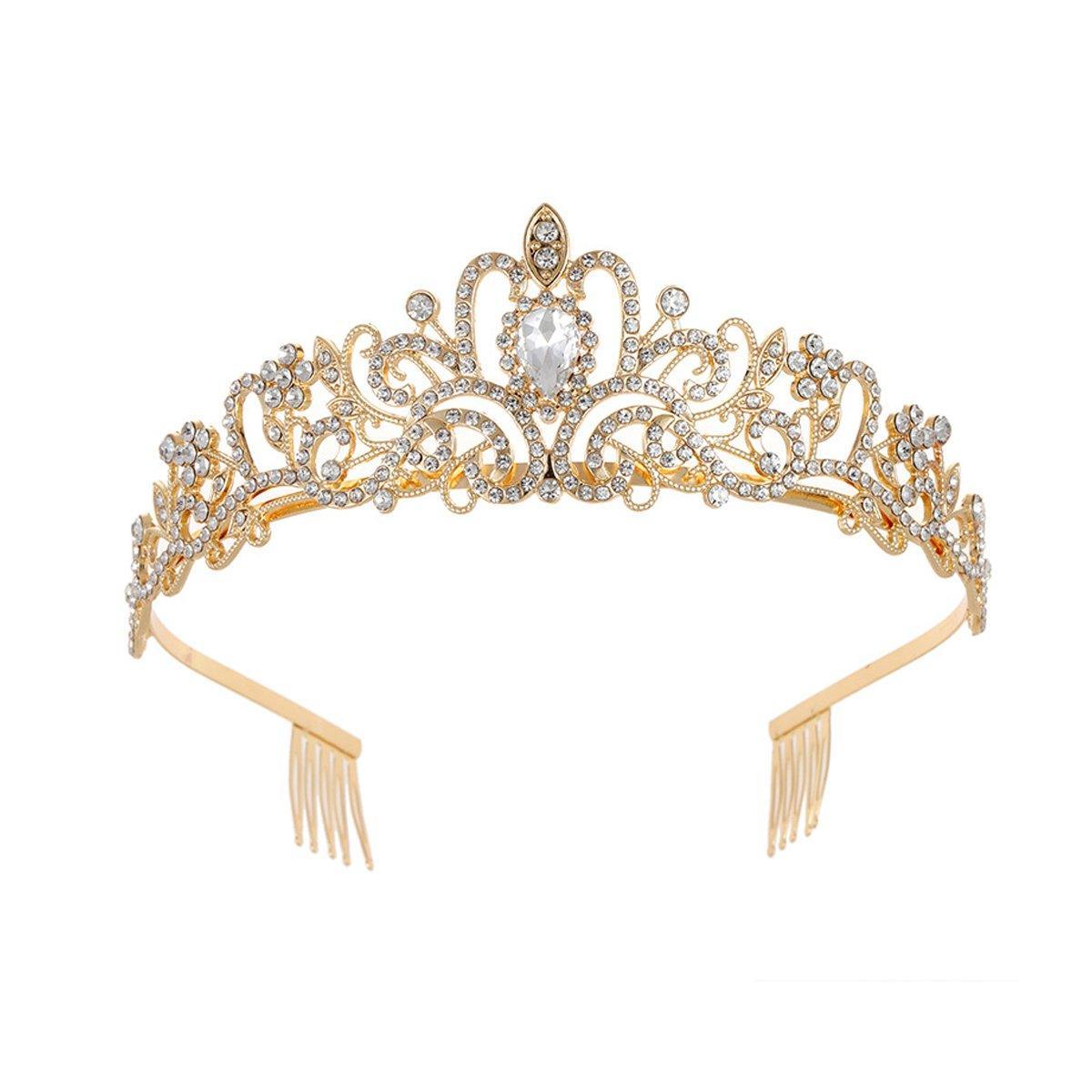 Princess Rhinestone Queen Hair Tiara Headband Hair Accessories Crystal Crown - Silver-Pink