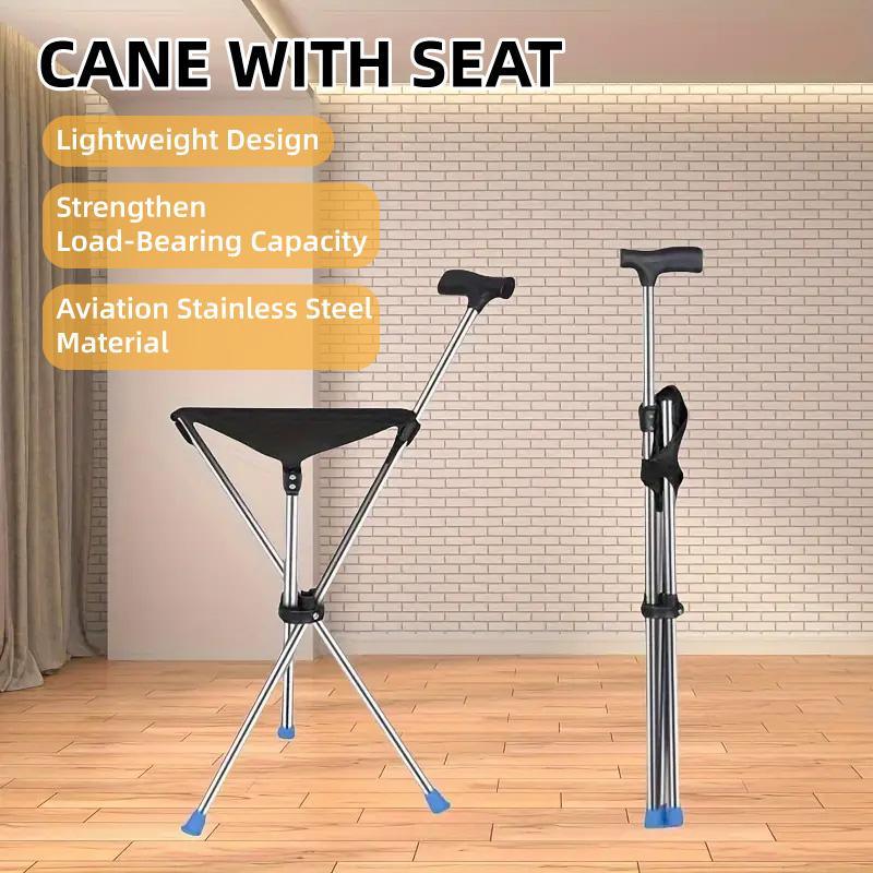 Stainless Steel Walking Stick with Seat Folding Cane Chair for Travel and Outdoor Use