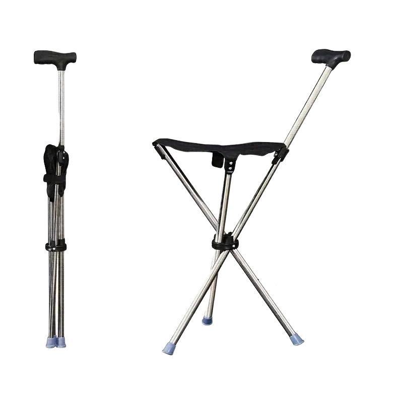 Stainless Steel Walking Stick with Seat Folding Cane Chair for Travel and Outdoor Use