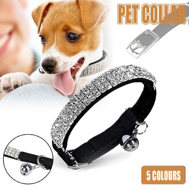 Suede Adjustable Pet Collar with Rhinestone for Cat Puppy 5 Colours Quick Release - Blue