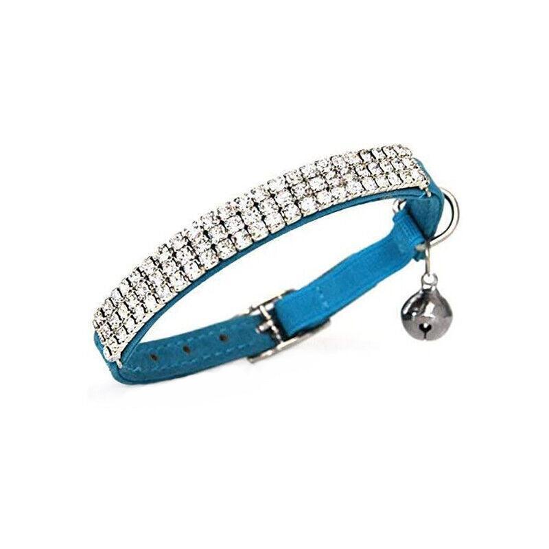 Suede Adjustable Pet Collar with Rhinestone for Cat Puppy 5 Colours Quick Release - Blue