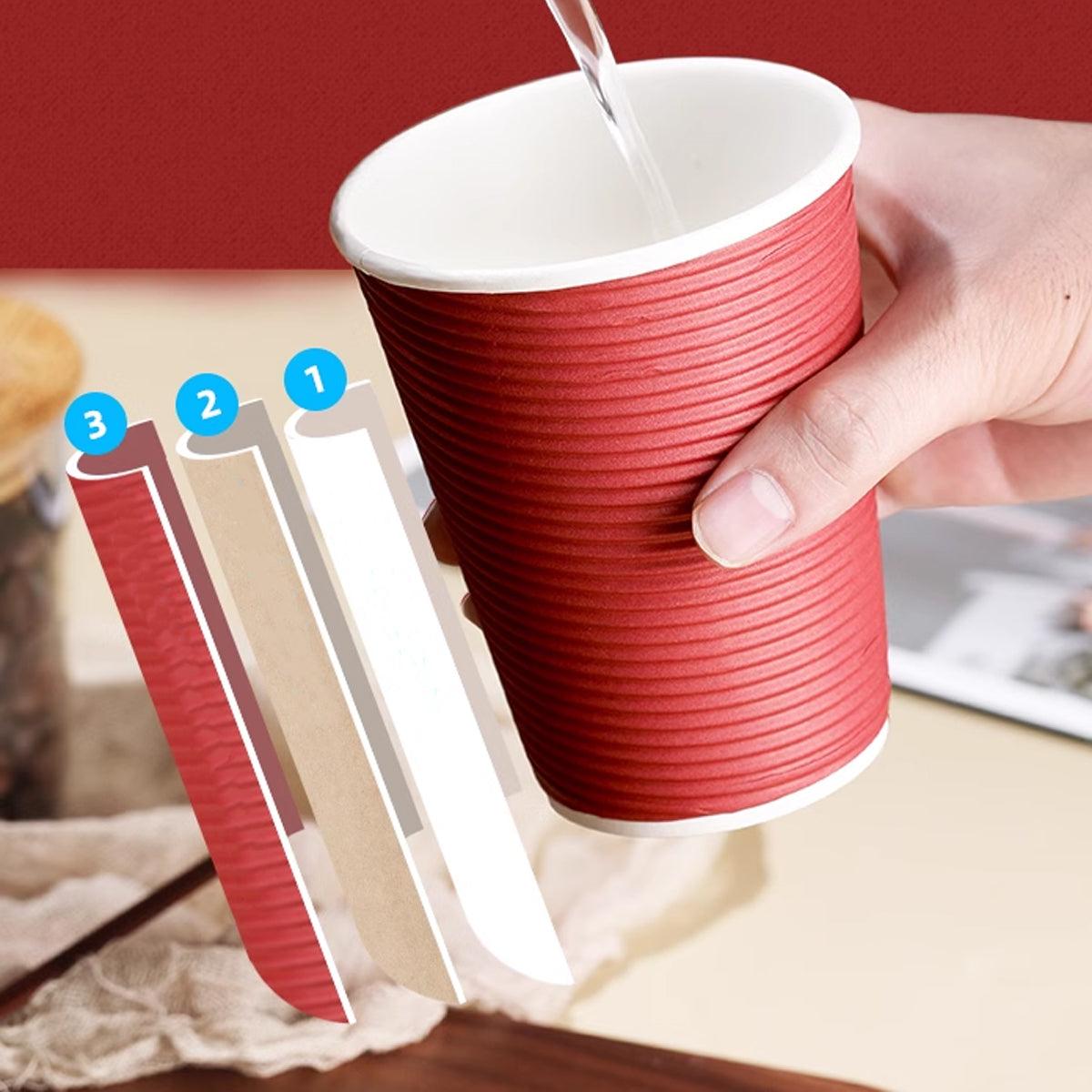 50sets Corrugated Paper Cups Coffee Milk Tea Cups Disposable Hot Drink Cups - Red-16oz