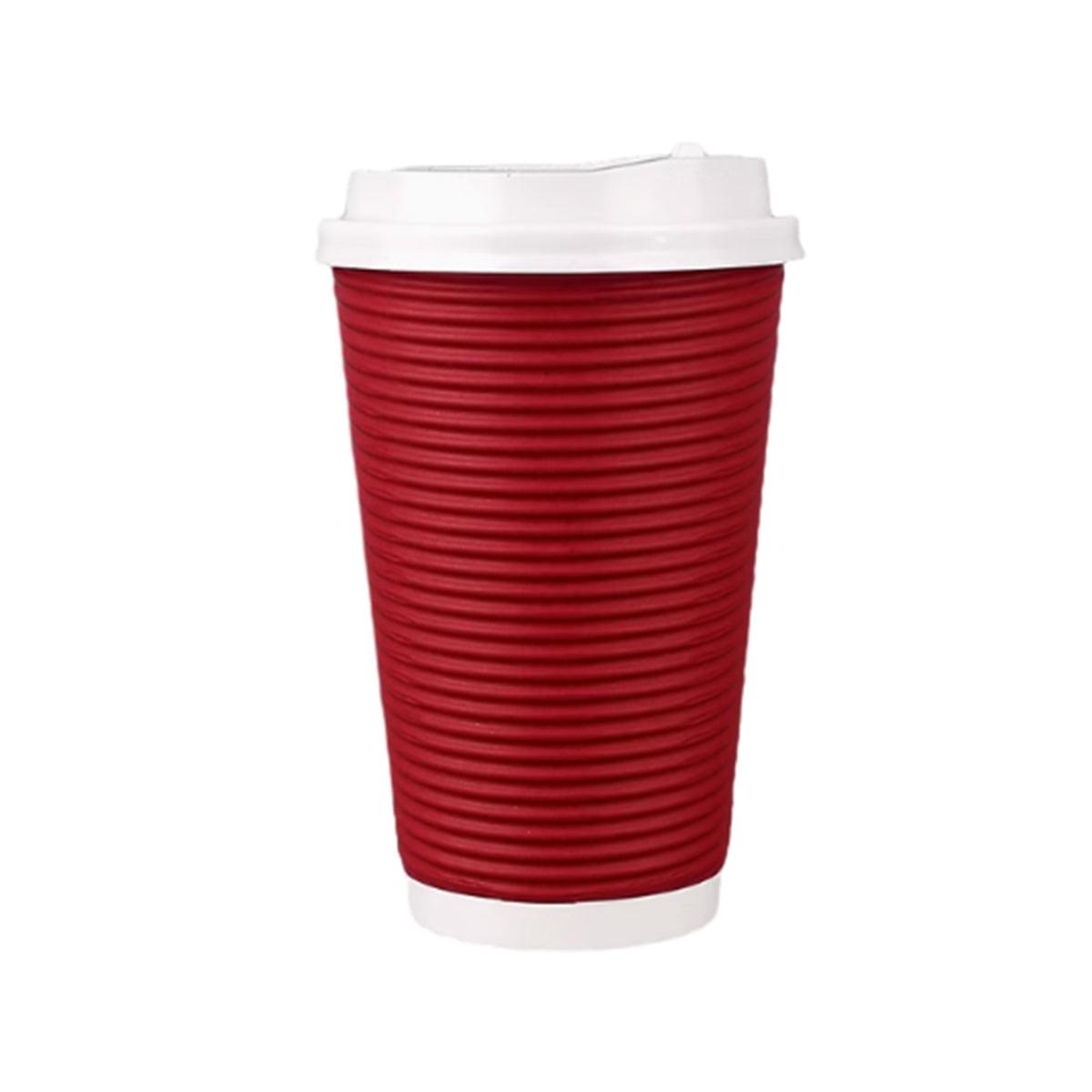 50sets Corrugated Paper Cups Coffee Milk Tea Cups Disposable Hot Drink Cups - Red-16oz