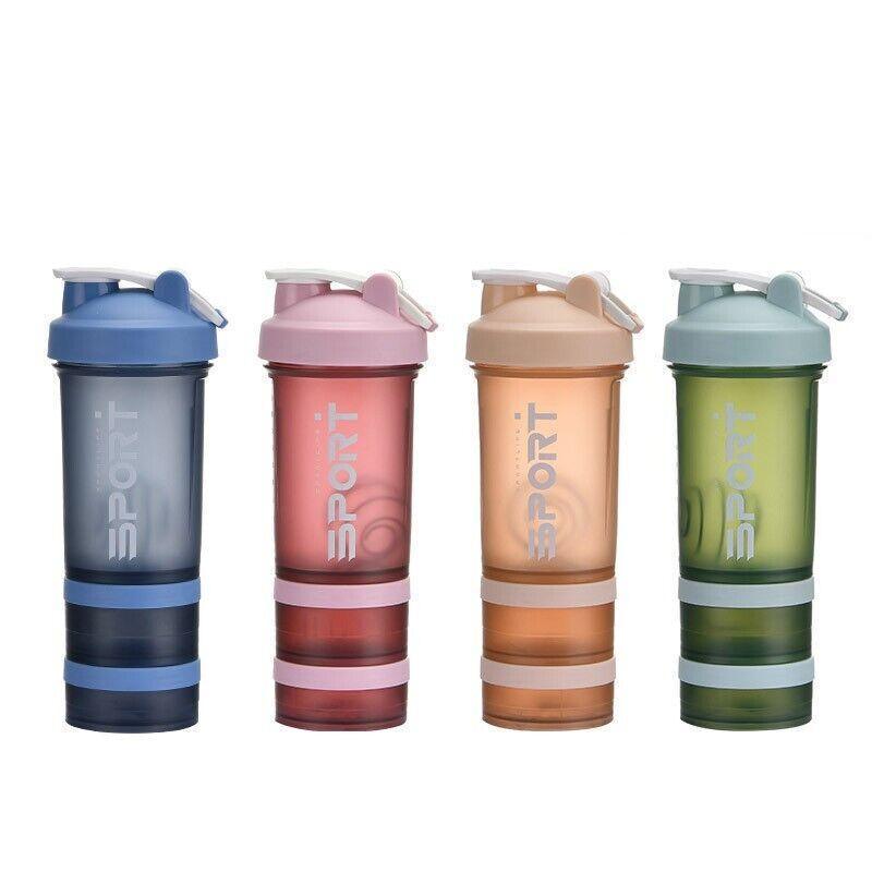 Powder Milkshake Drink Cup Sport Water Bottle 500Ml 3 Tier Protein Shaker Pill - Blue