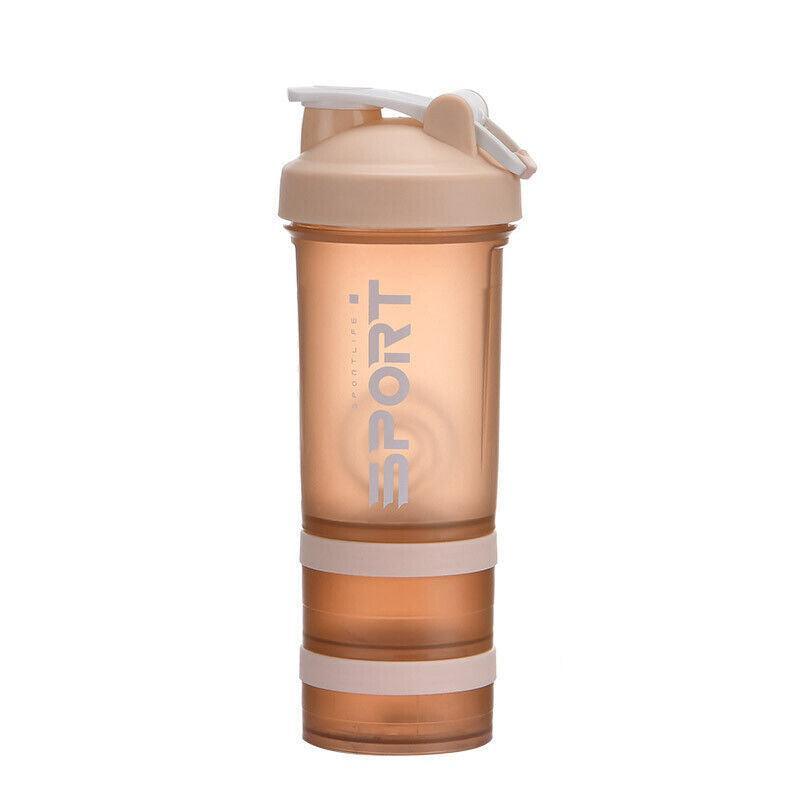 Powder Milkshake Drink Cup Sport Water Bottle 500Ml 3 Tier Protein Shaker Pill - Blue