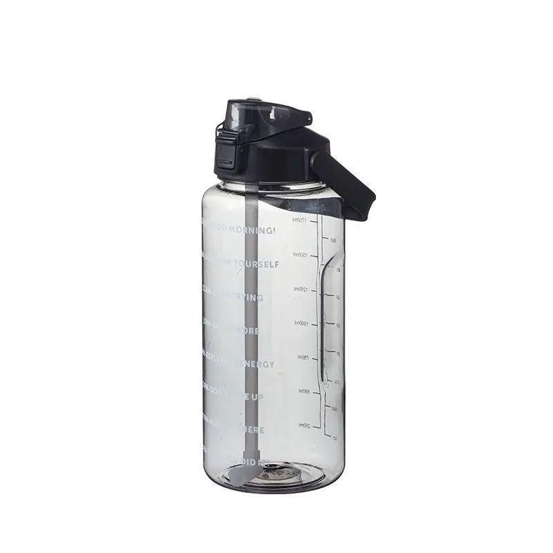2L Water Bottle Straw Cup Motivational Drink Flask With Time Markings Sports Gym - Green