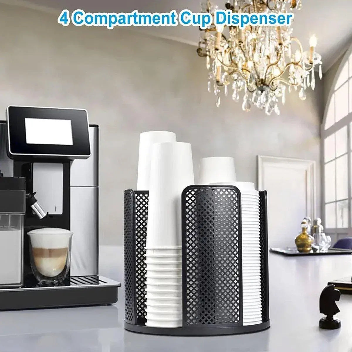Paper Cup Holder Organizer Swivel Compartment Cup Picker Drink Storage Stand - Black