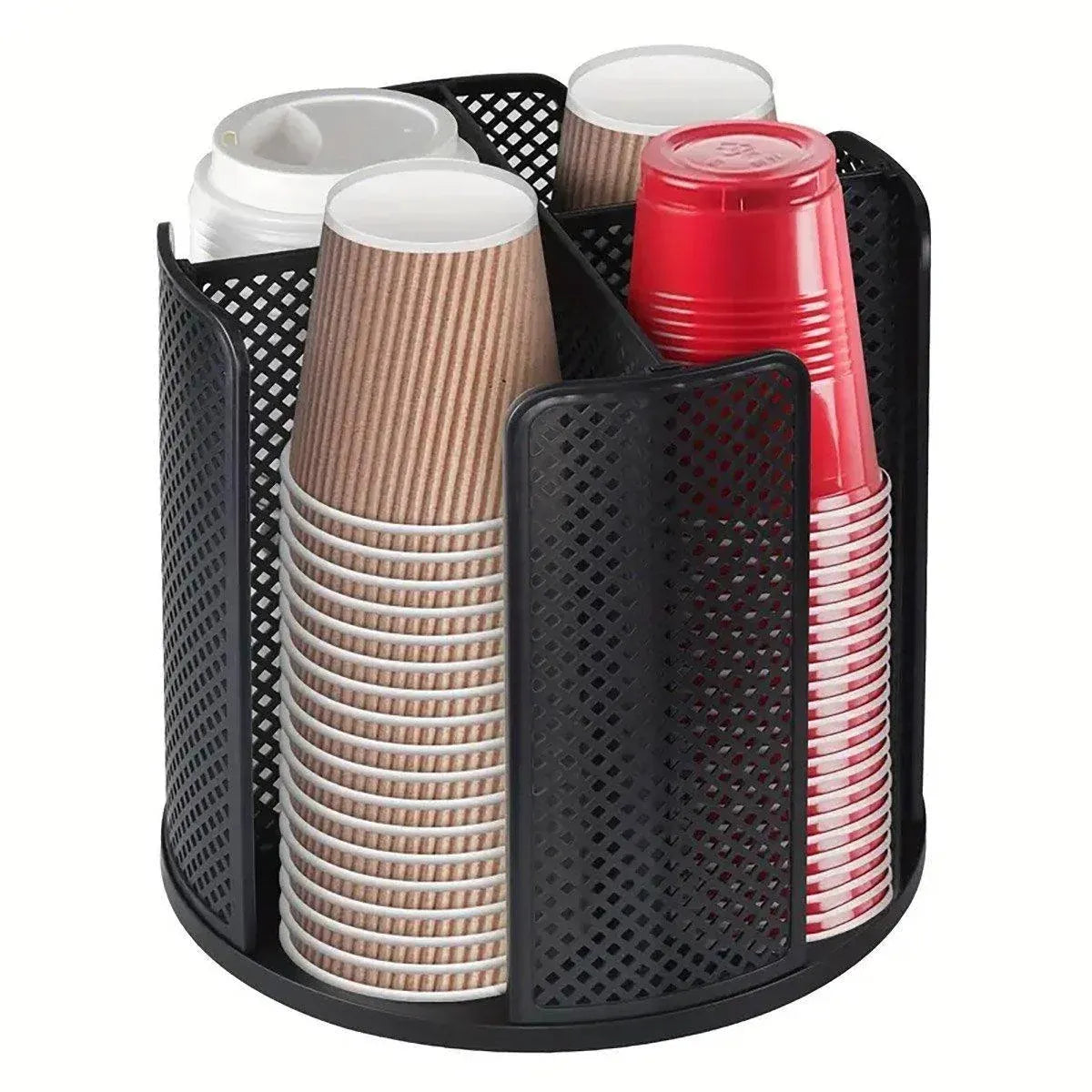 Paper Cup Holder Organizer Swivel Compartment Cup Picker Drink Storage Stand - Black