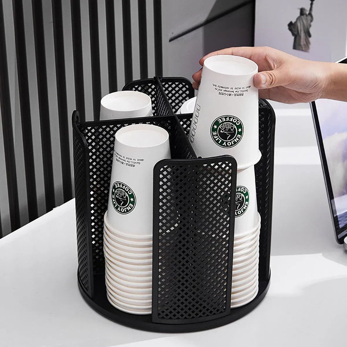 Paper Cup Holder Organizer Swivel Compartment Cup Picker Drink Storage Stand - Grey
