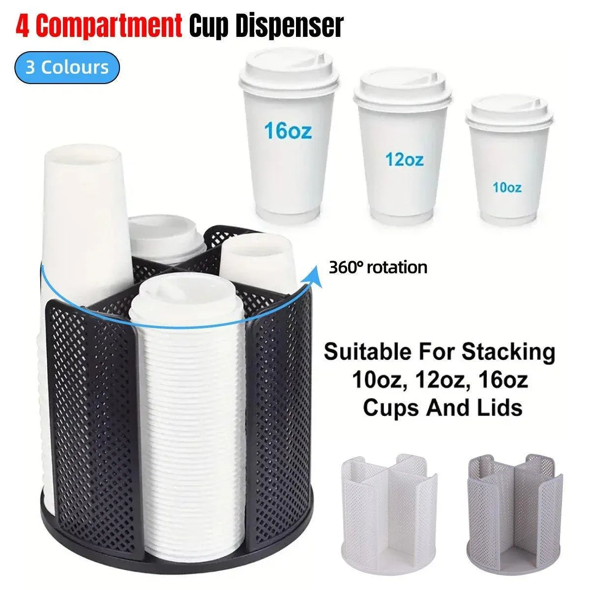 Paper Cup Holder Organizer Swivel Compartment Cup Picker Drink Storage Stand - Grey