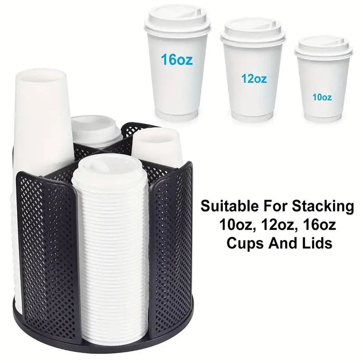 Paper Cup Holder Organizer Swivel Compartment Cup Picker Drink Storage Stand - White