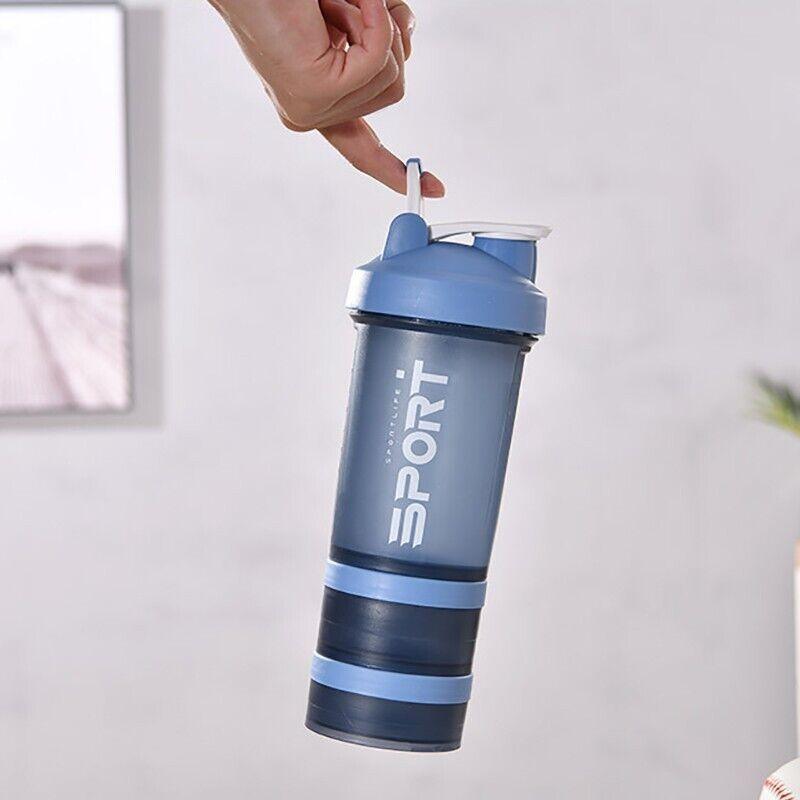 Powder Milkshake Drink Cup Sport Water Bottle 500Ml 3 Tier Protein Shaker Pill - Orange