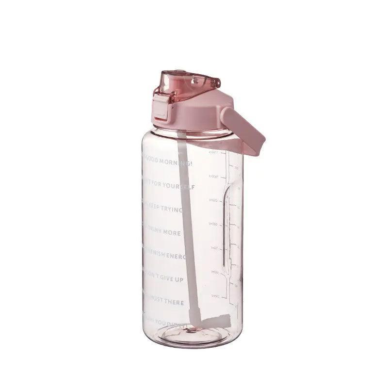 2L Water Bottle Straw Cup Motivational Drink Flask With Time Markings Sports Gym - Purple