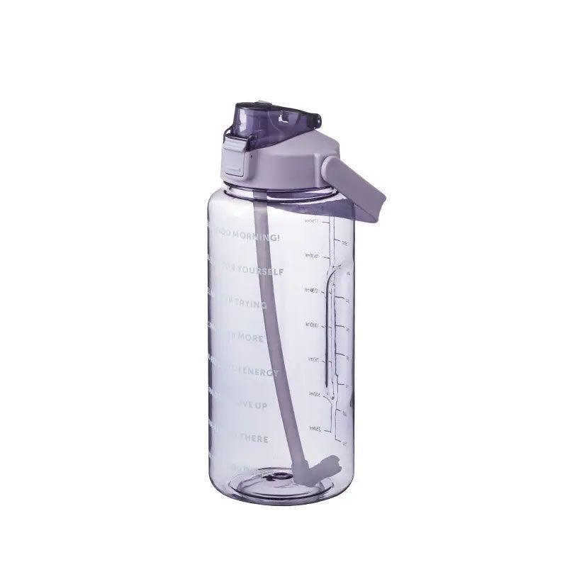 2L Water Bottle Straw Cup Motivational Drink Flask With Time Markings Sports Gym - Purple