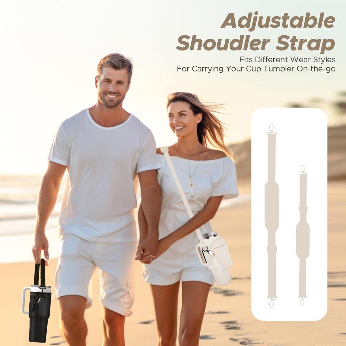 Portable Cup Sleeve Drink Holder Reusable Water Bottle Carrier Travel Bag - Beige