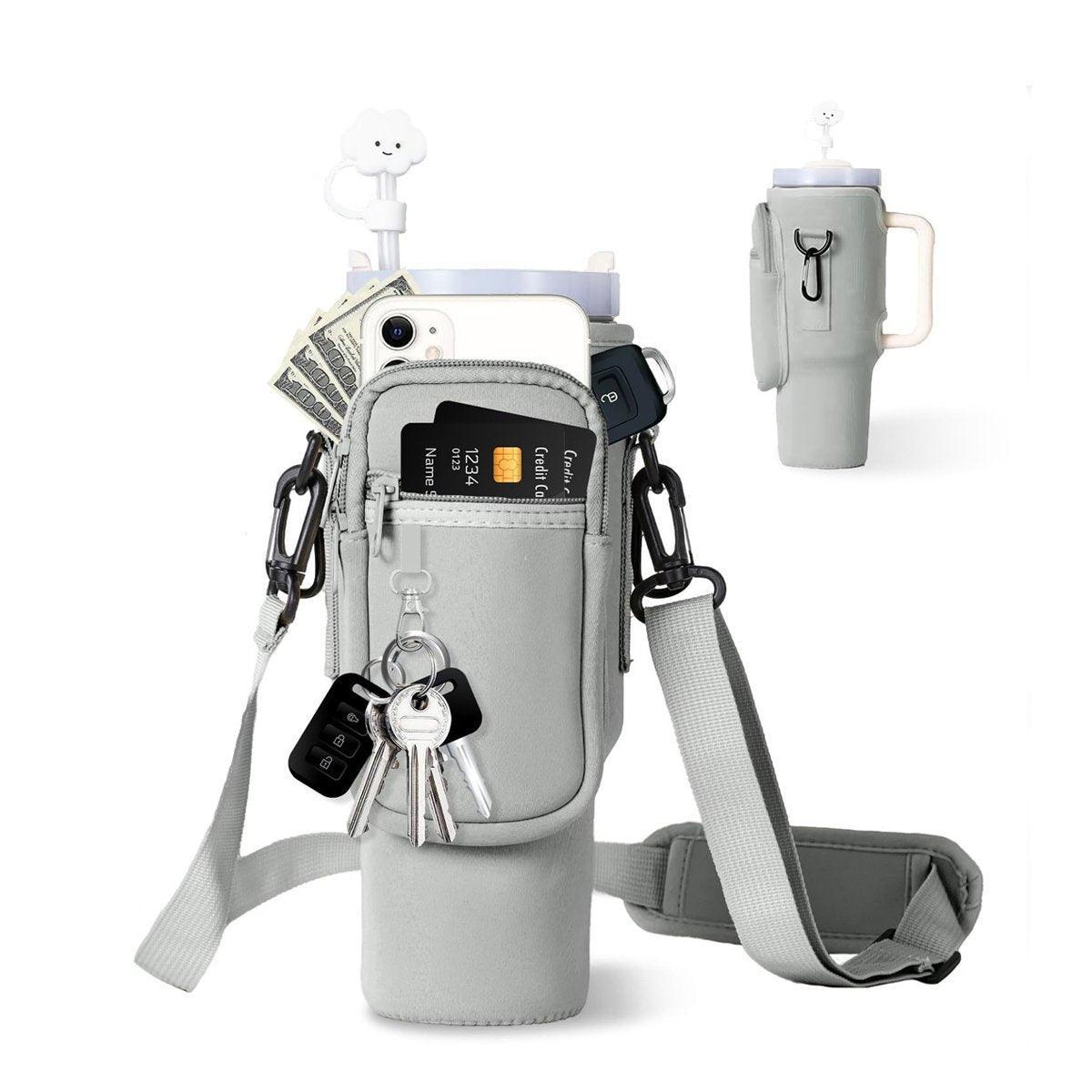 Portable Cup Sleeve Drink Holder Reusable Water Bottle Carrier Travel Bag - Beige