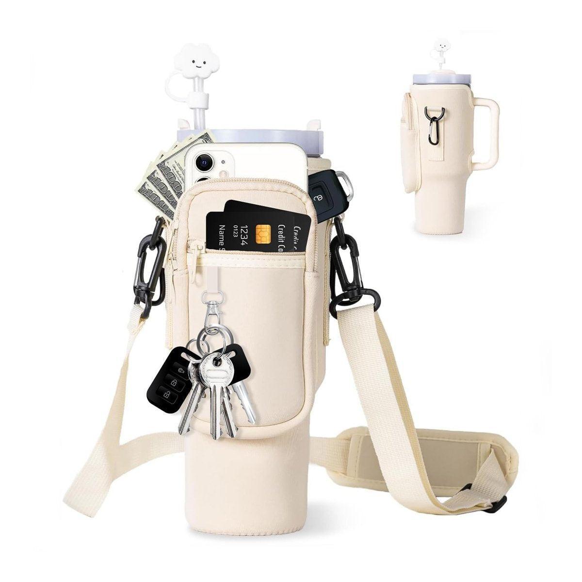 Portable Cup Sleeve Drink Holder Reusable Water Bottle Carrier Travel Bag - Beige