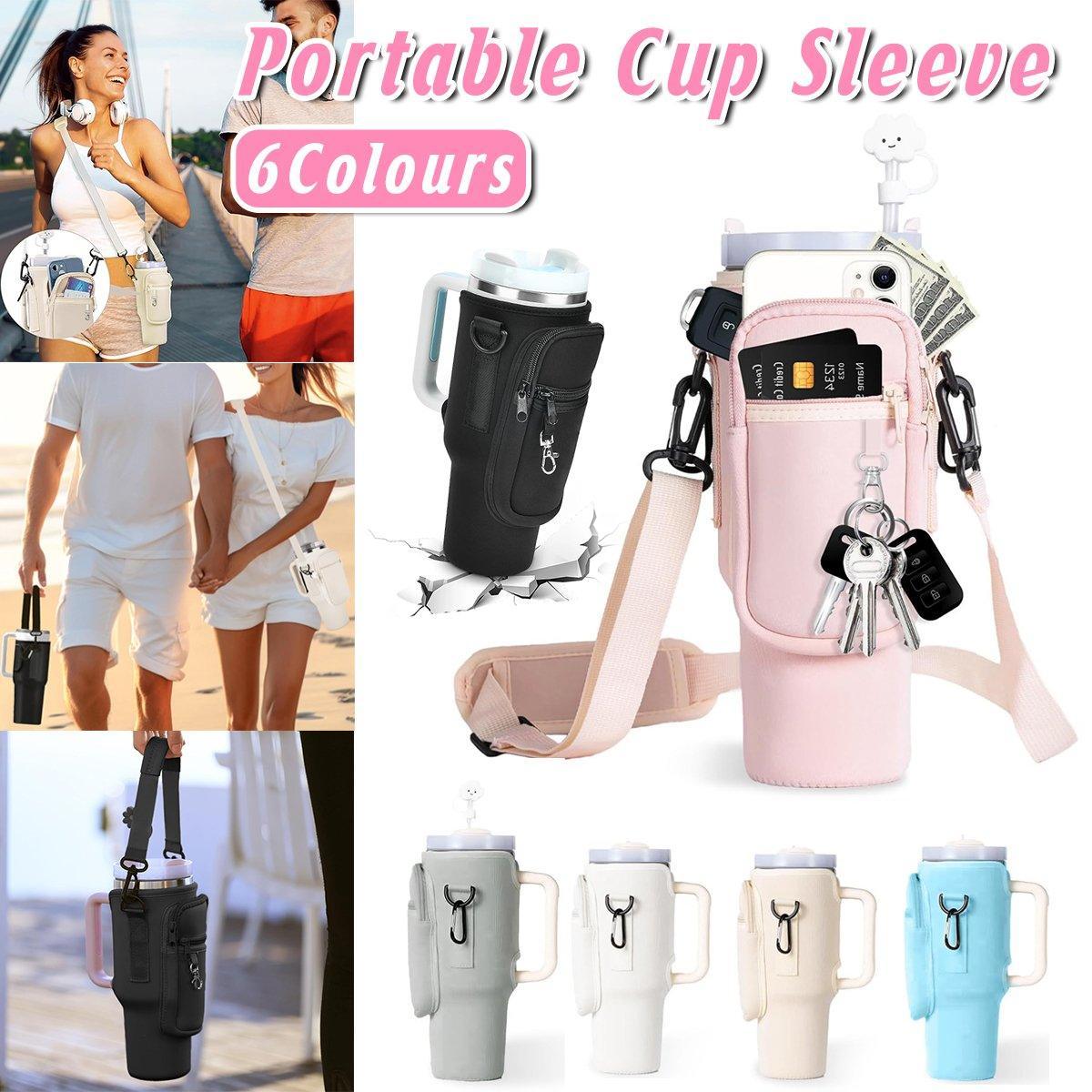 Portable Cup Sleeve Drink Holder Reusable Water Bottle Carrier Travel Bag - White