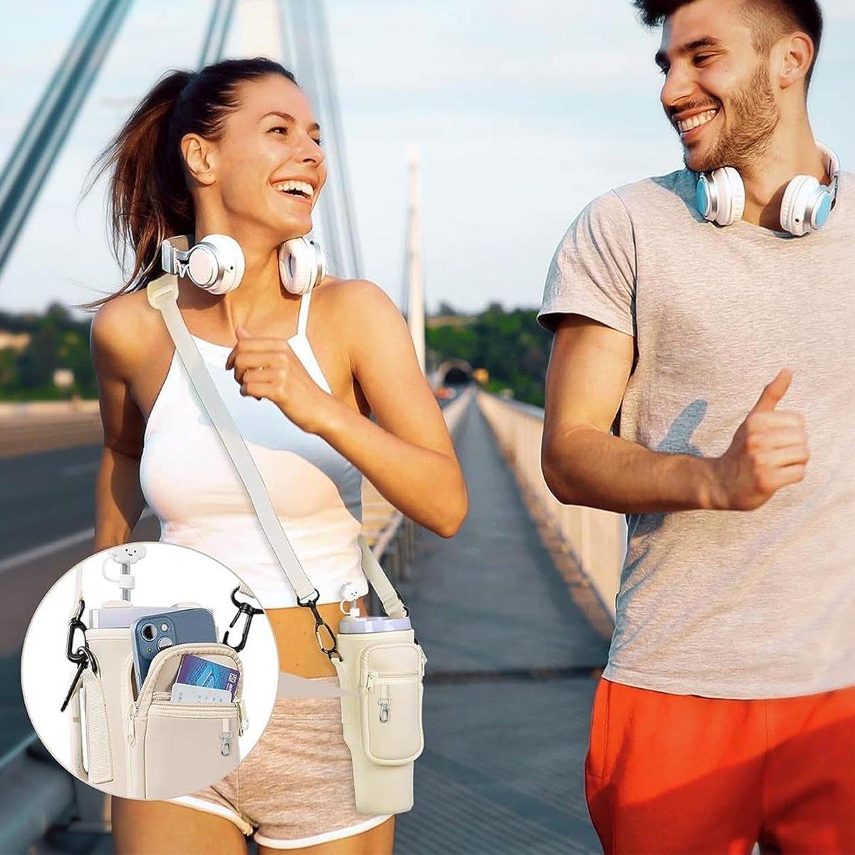 Portable Cup Sleeve Drink Holder Reusable Water Bottle Carrier Travel Bag - White