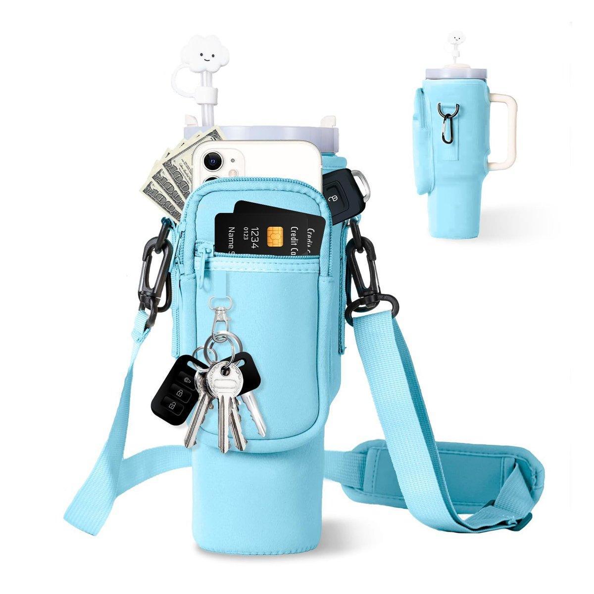 Portable Cup Sleeve Drink Holder Reusable Water Bottle Carrier Travel Bag - White