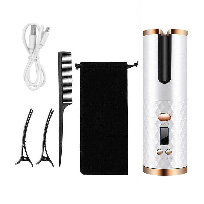 Lcd Cordless Auto Rotating Hair Curler Hair Waver Curling Iron Wireless Ceramic - Black