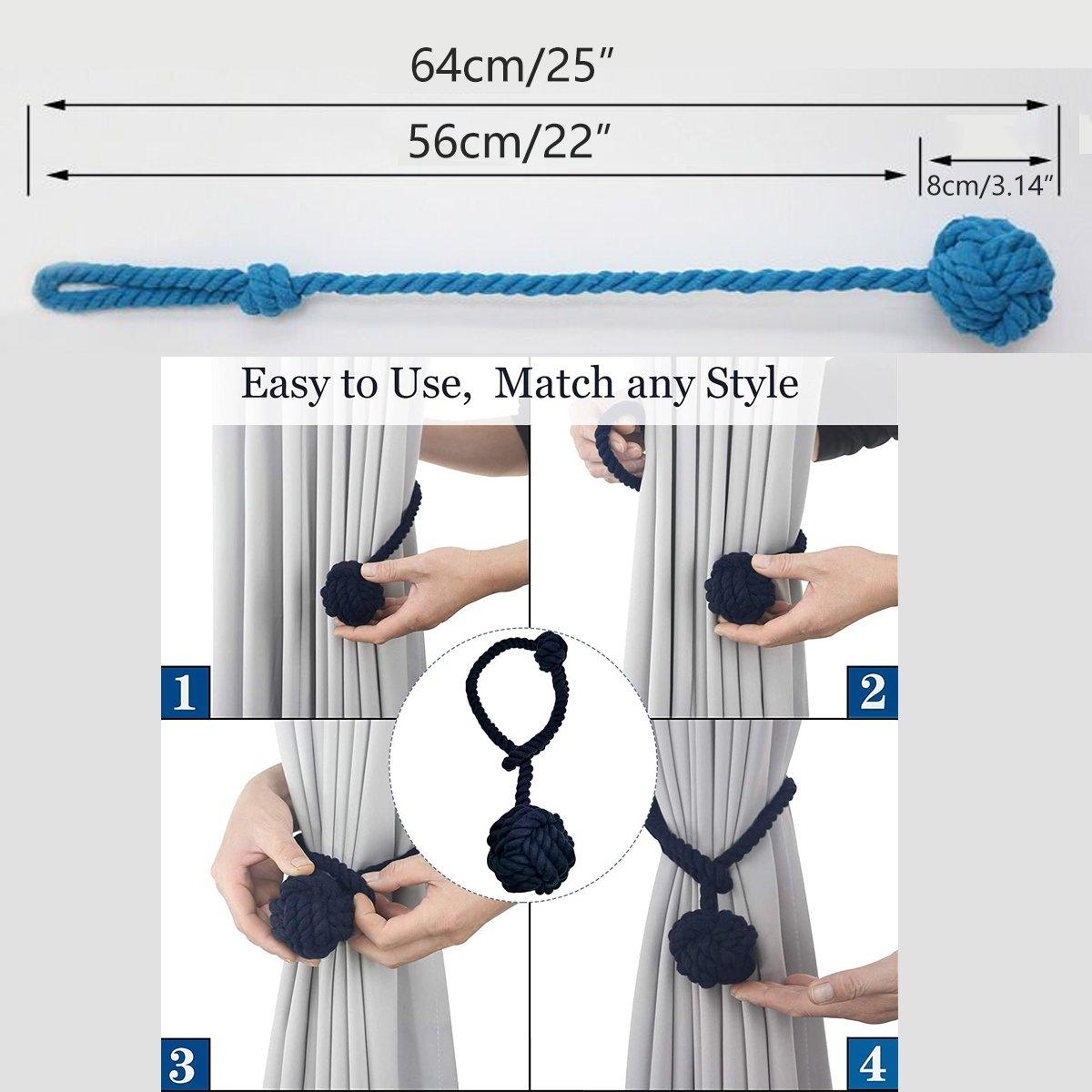 1pair Braided Cotton Curtain Tiebacks No Hole Curtain Holdbacks Hanging Balls - Beige