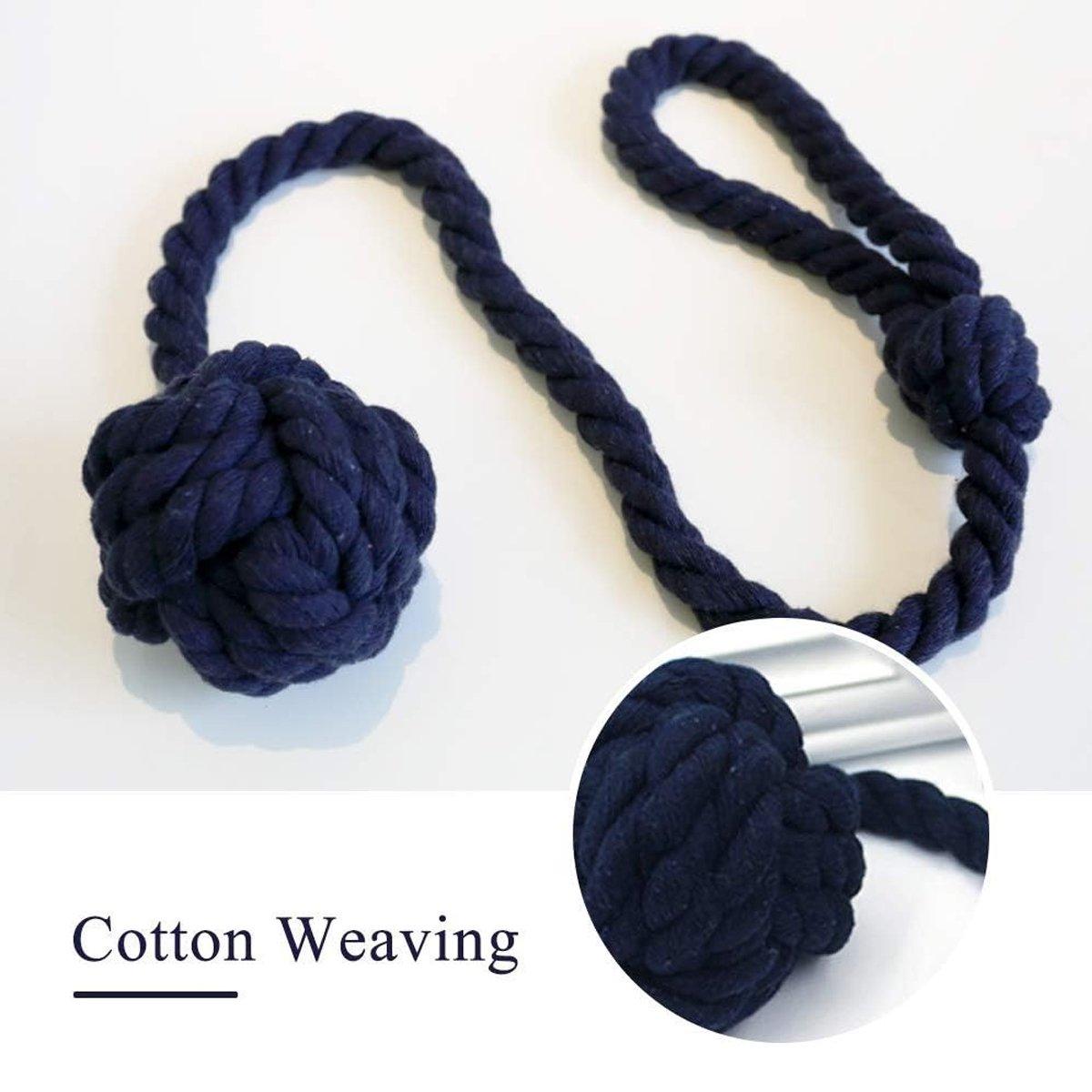1pair Braided Cotton Curtain Tiebacks No Hole Curtain Holdbacks Hanging Balls - Navy