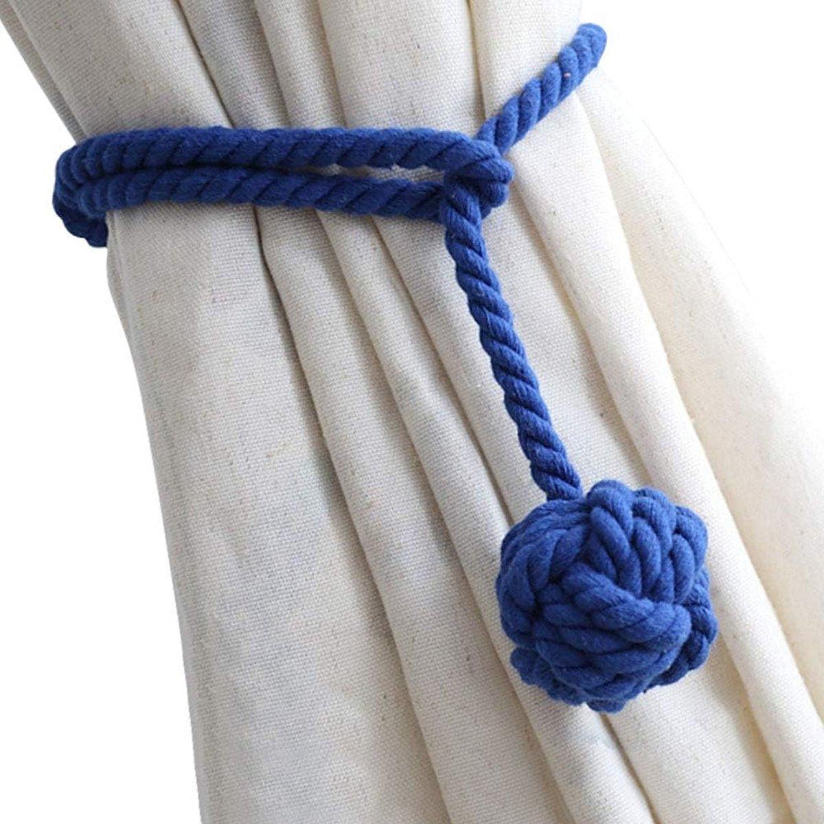 1pair Braided Cotton Curtain Tiebacks No Hole Curtain Holdbacks Hanging Balls - Navy