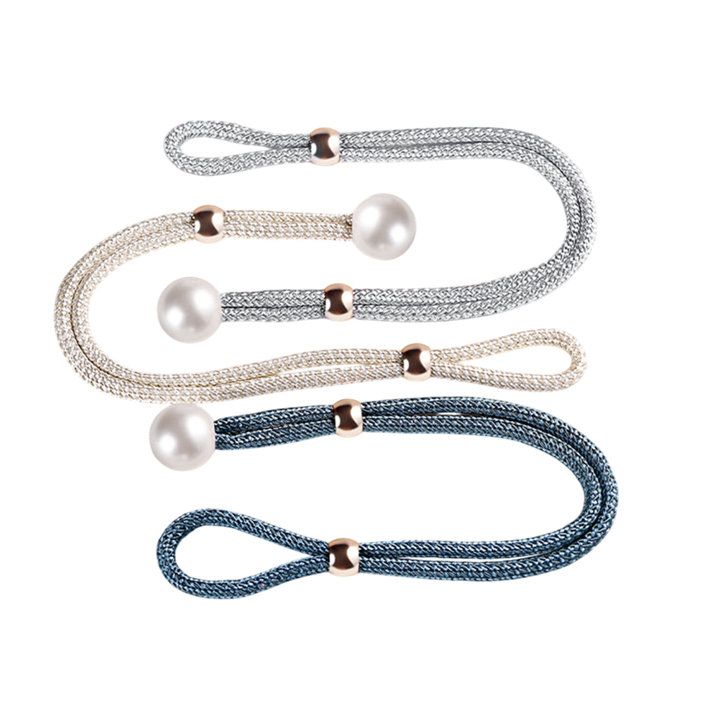 Curtain Tiebacks Pearl Strap Set 3 Pairs Decorative Buckle Holder Rings Hooks - Grey