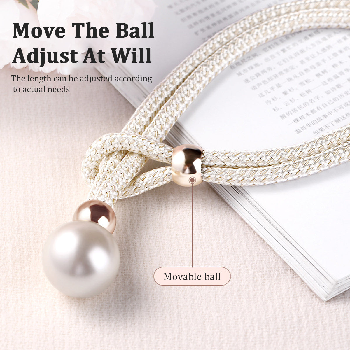 Curtain Tiebacks Pearl Strap Set 3 Pairs Decorative Buckle Holder Rings Hooks - Grey